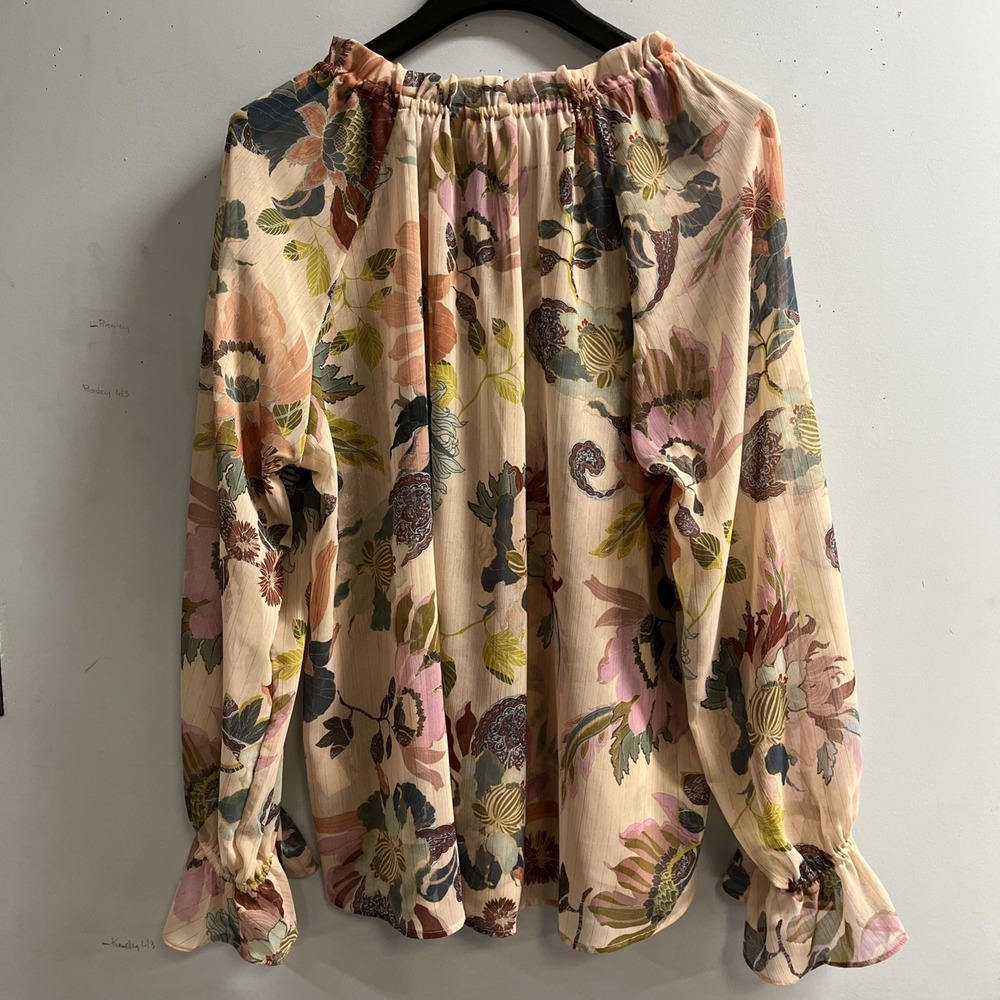 Soft Surroundings Velina Top Womens 3X  Sheer Floral Chiffon Ruffle Keyhole Neck - Picture 2 of 9